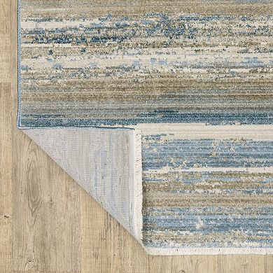 StyleHaven Brighton Faded Lines Recycled PET Striped Blue / Beige Area Rug