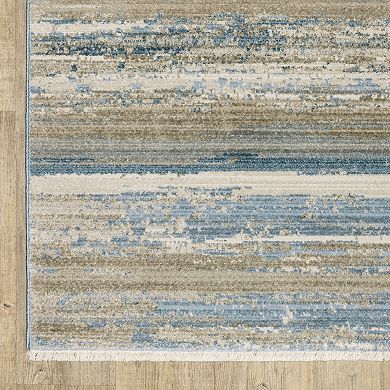 StyleHaven Brighton Faded Lines Recycled PET Striped Blue / Beige Area Rug
