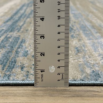 StyleHaven Brighton Faded Lines Recycled PET Striped Blue / Beige Area Rug