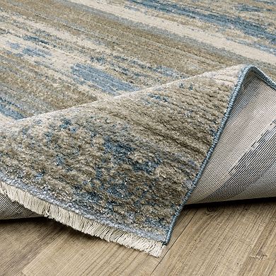 StyleHaven Brighton Faded Lines Recycled PET Striped Blue / Beige Area Rug