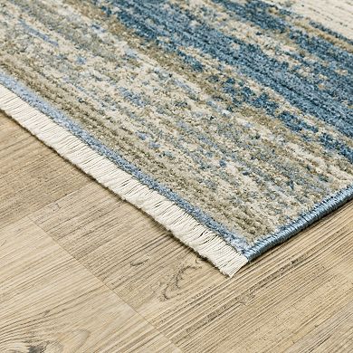 StyleHaven Brighton Faded Lines Recycled PET Striped Blue / Beige Area Rug