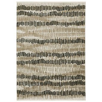 StyleHaven Brighton Etched Lines Recycled PET Abstract Beige / Charcoal Area Rug
