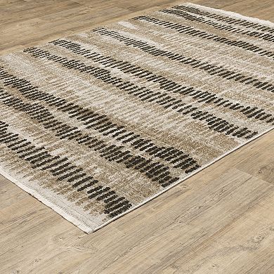 StyleHaven Brighton Etched Lines Recycled PET Abstract Beige / Charcoal Area Rug