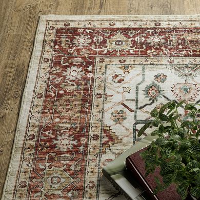 StyleHaven Sawyer Vintage Bordered Traditional Floral Medallion Patterned Washable Area Rug