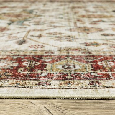 StyleHaven Sawyer Vintage Bordered Traditional Floral Medallion Patterned Washable Area Rug
