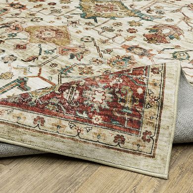 StyleHaven Sawyer Vintage Bordered Traditional Floral Medallion Patterned Washable Area Rug
