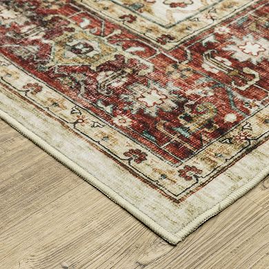 StyleHaven Sawyer Vintage Bordered Traditional Floral Medallion Patterned Washable Area Rug