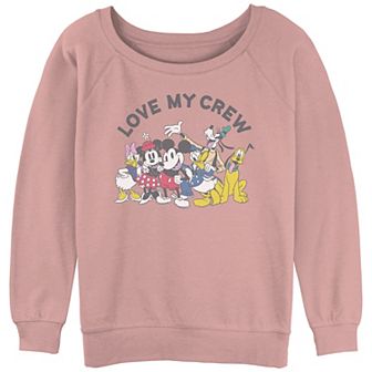 Disney's Mickey and Friends Juniors' Love My Crew Slouchy Terry Graphic Pullover