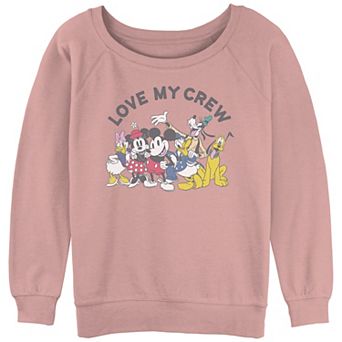 Disney's Mickey and Friends Juniors' Love My Crew Slouchy Terry Graphic Pullover