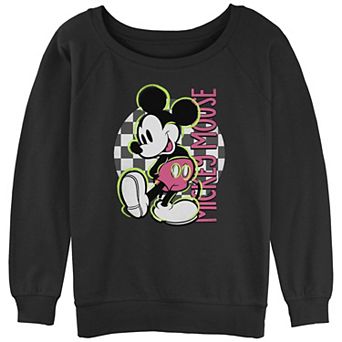 Disney's Mickey Mouse Juniors' Checkered Background Slouchy Terry Graphic Pullover