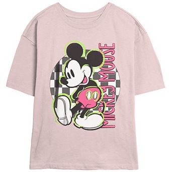 Disney's Mickey Mouse Juniors' Checkered Background Skimmer Graphic Tee