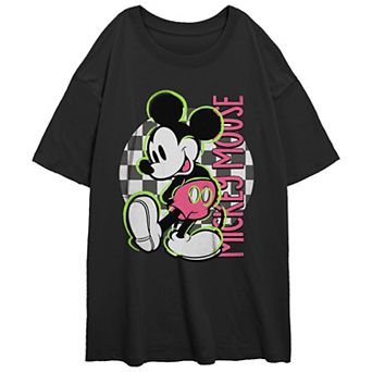 Disney's Mickey Mouse Juniors' Checkered Background Oversized Graphic Tee