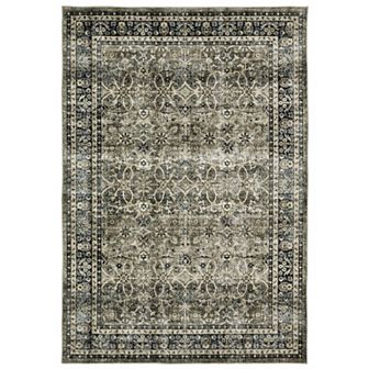 StyleHaven Sawyer Vintage Bordered Traditional Charcoal Gray & Blue Washable Area Rug