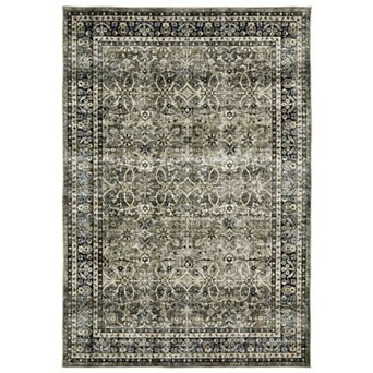StyleHaven Sawyer Vintage Bordered Traditional Charcoal Gray & Blue Washable Area Rug