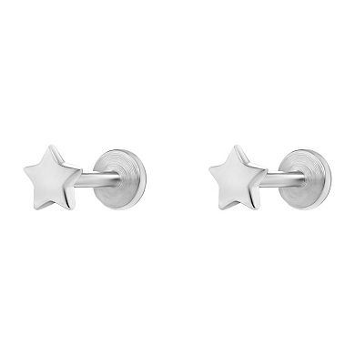 PRIMROSE Sterling Silver & Stainless Steel Polished Star Stud Earrings