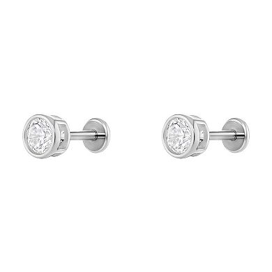 PRIMROSE Sterling Silver & Stainless Steel Round Cubic Zirconia Stud Earrings