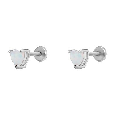 PRIMROSE Sterling Silver & Stainless Steel White Opal Stone Heart Stud Earrings