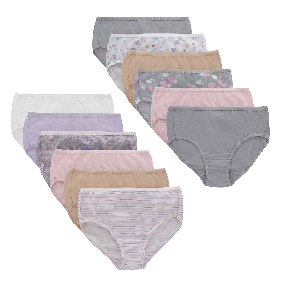 Girls HanesÂ® 12 Pack Ultimate Assorted Prints & Solids Cotton Briefs Underwear