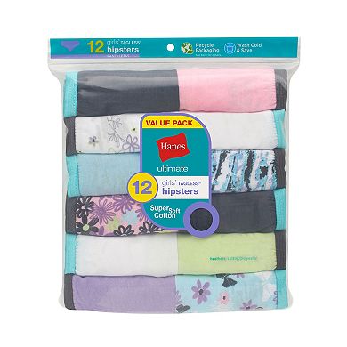 Girls Hanes® 12 Pack Ultimate Cotton Hipsters Underwear