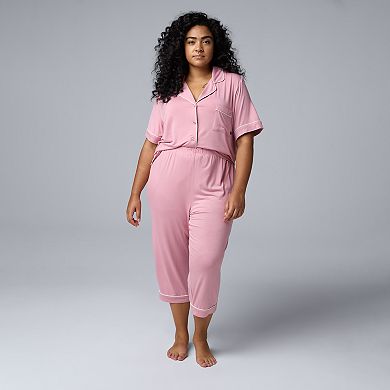 Plus Size Simply Vera Vera Wang Short Sleeve Notchneck Pajama Top & Capri Pajama Pants Set