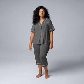 Plus Size Simply Vera Vera Wang Short Sleeve Notchneck Pajama Top & Capri Pajama Pants Set