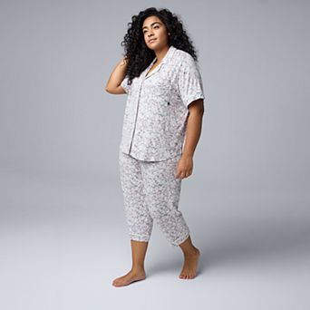 Plus Size Simply Vera Vera Wang Short Sleeve Notchneck Pajama Top & Capri Pajama Pants Set