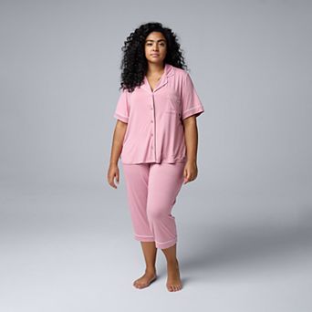 Plus Size Simply Vera Vera Wang Short Sleeve Notchneck Pajama Top & Capri Pajama Pants Set