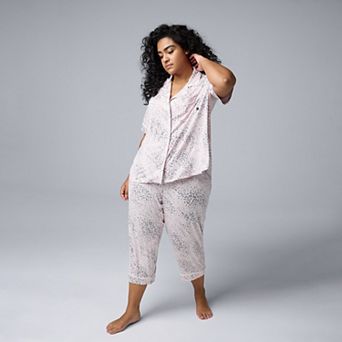 Plus Size Simply Vera Vera Wang Short Sleeve Notchneck Pajama Top & Capri Pajama Pants Set