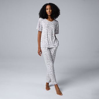 Women's Simply Vera Vera Wang Short Sleeve Crewneck Pajama Top & Cropped Pajama Pants Set