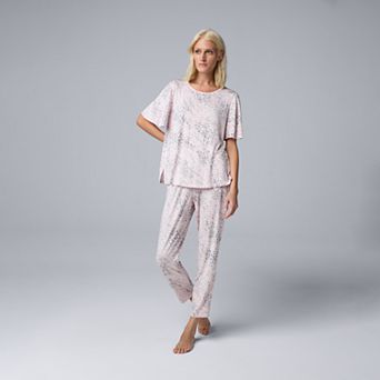 Women's Simply Vera Vera Wang Short Sleeve Crewneck Pajama Top & Cropped Pajama Pants Set