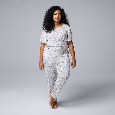 Plus Size Simply Vera Vera Wang Flowy Short Sleeve Pajama Top & Crop Pajama Pants Set