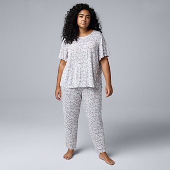 Plus Size Simply Vera Vera Wang Flowy Short Sleeve Pajama Top & Crop Pajama Pants Set