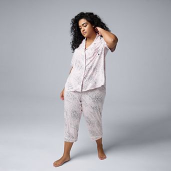 Plus Size Simply Vera Vera Wang Flowy Short Sleeve Pajama Top & Crop Pajama Pants Set