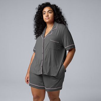 Plus Size Simply Vera Vera Wang Short Sleeve Notchneck Pajama Top & Pajama Boxer Shorts Set
