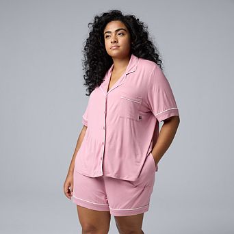 Plus Size Simply Vera Vera Wang Short Sleeve Notchneck Pajama Top & Pajama Boxer Shorts Set