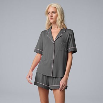 Women's Simply Vera Vera Wang Short Sleeve Notchneck Pajama Top & Pajama Boxer Shorts Set