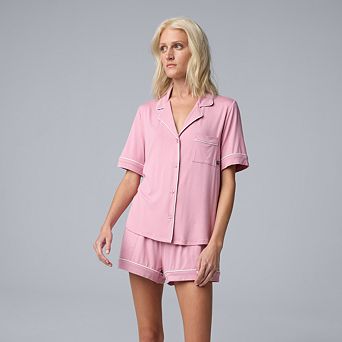 Women's Simply Vera Vera Wang Short Sleeve Notchneck Pajama Top & Pajama Boxer Shorts Set