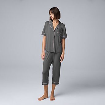 Women's Simply Vera Vera Wang Short Sleeve Notchneck Pajama Top & Capri Pajama Pants Set