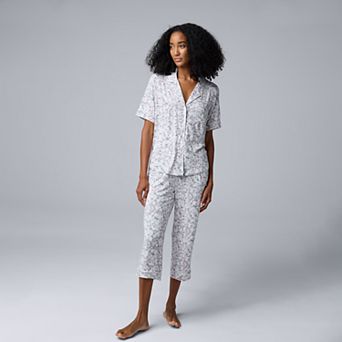 Women's Simply Vera Vera Wang Short Sleeve Notchneck Pajama Top & Capri Pajama Pants Set