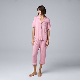 Women's Simply Vera Vera Wang Short Sleeve Notchneck Pajama Top & Capri Pajama Pants Set