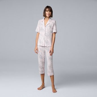 Women's Simply Vera Vera Wang Short Sleeve Notchneck Pajama Top & Capri Pajama Pants Set