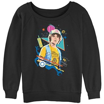 Juniors' Stranger Things Dustin Poster Graphic Slouchy Terry Pullover