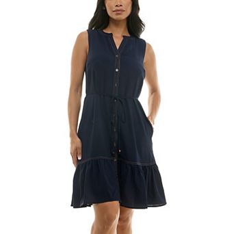 Women's Nina Leonard Mandarin Collar Button Front Dress