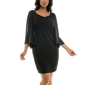 Women's Nina Leonard Batwing Chiffon Sleeve Sweetheart Neck Mini Sheath Dress