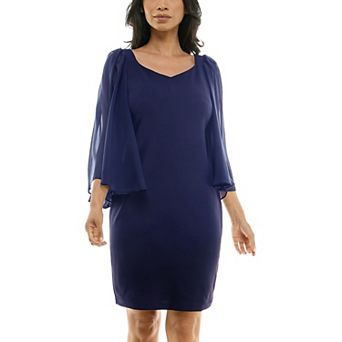 Women's Nina Leonard Batwing Chiffon Sleeve Sweetheart Neck Mini Sheath Dress