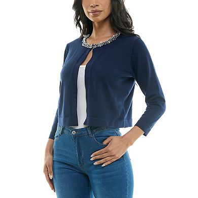 Women's Nina Leonard Pearl Detail Knit Bolero
