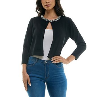 Women's Nina Leonard Pearl Detail Knit Bolero