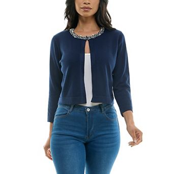 Women's Nina Leonard Pearl Detail Knit Bolero