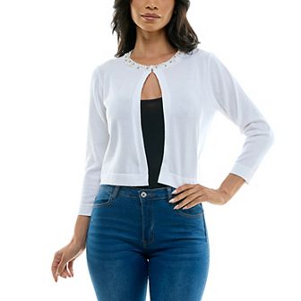 Women's Nina Leonard Pearl Detail Knit Bolero