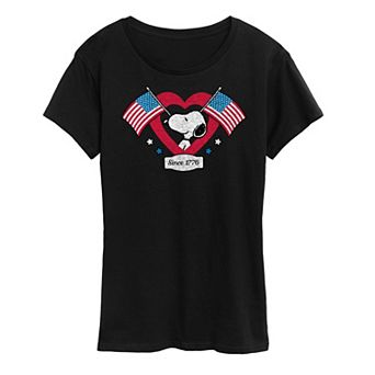 Women's Peanuts Snoopy Since 1776 Flag Heart Graphic Tee